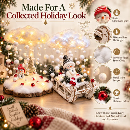 Lighted Snowfall Cloud Snowman Scene