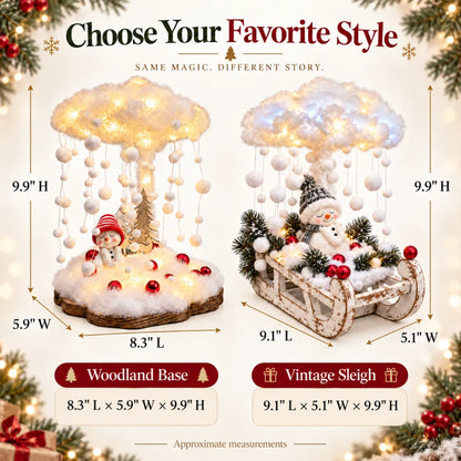 Lighted Snowfall Cloud Snowman Scene