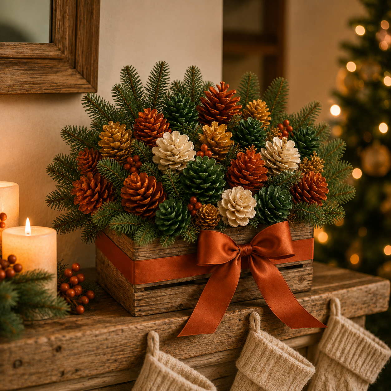 Rustic Pinecone Christmas Floral Arrangement