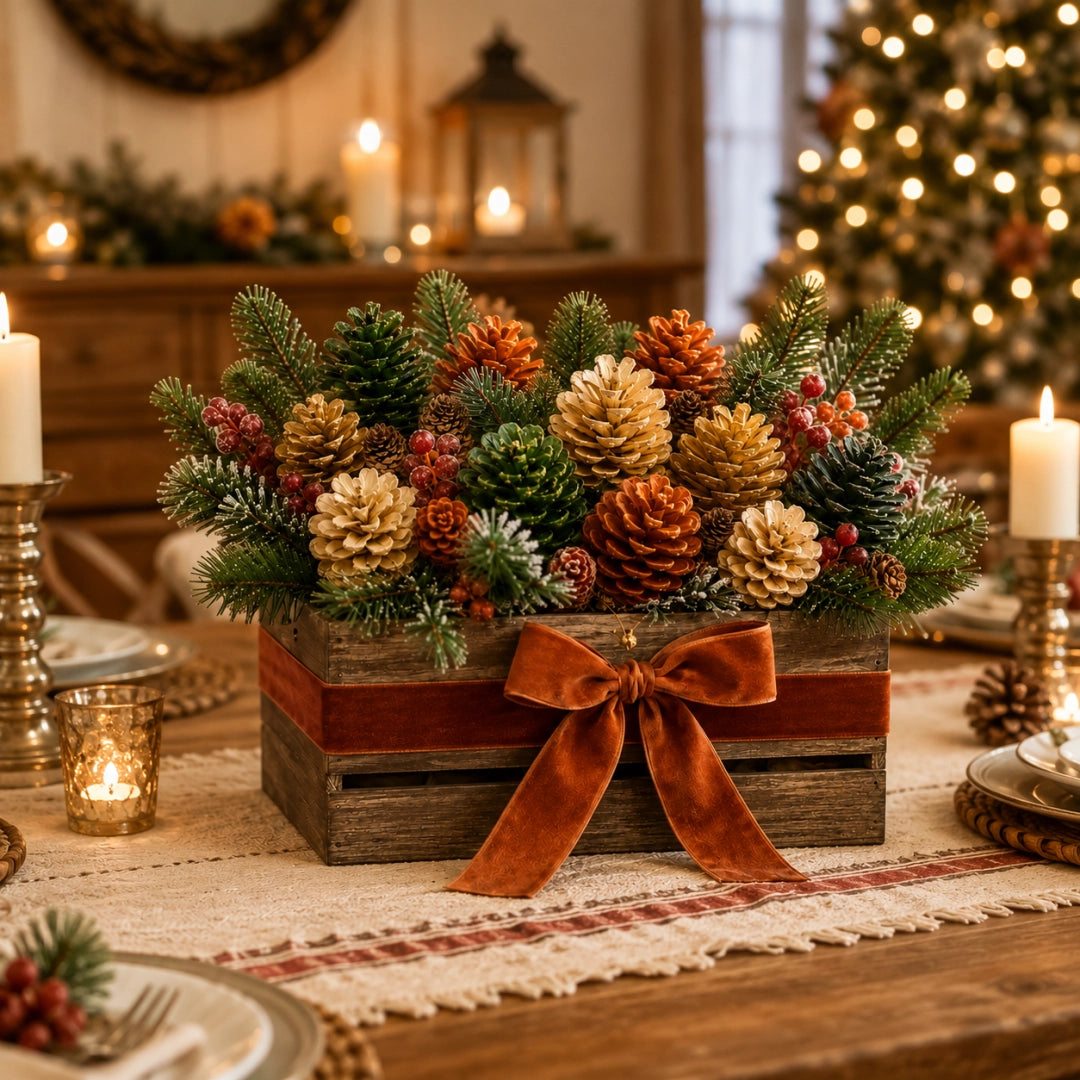 Rustic Pinecone Christmas Floral Arrangement