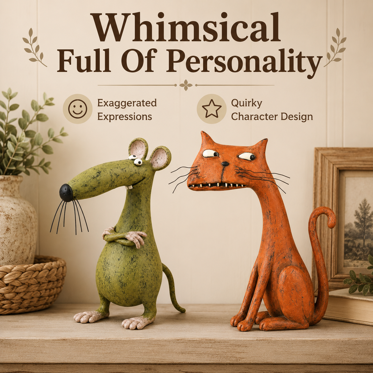 Whimsical Vintage Mouse & Cat Figurine