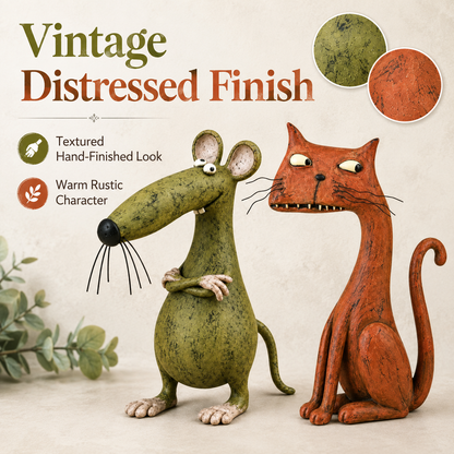 Whimsical Vintage Mouse & Cat Figurine
