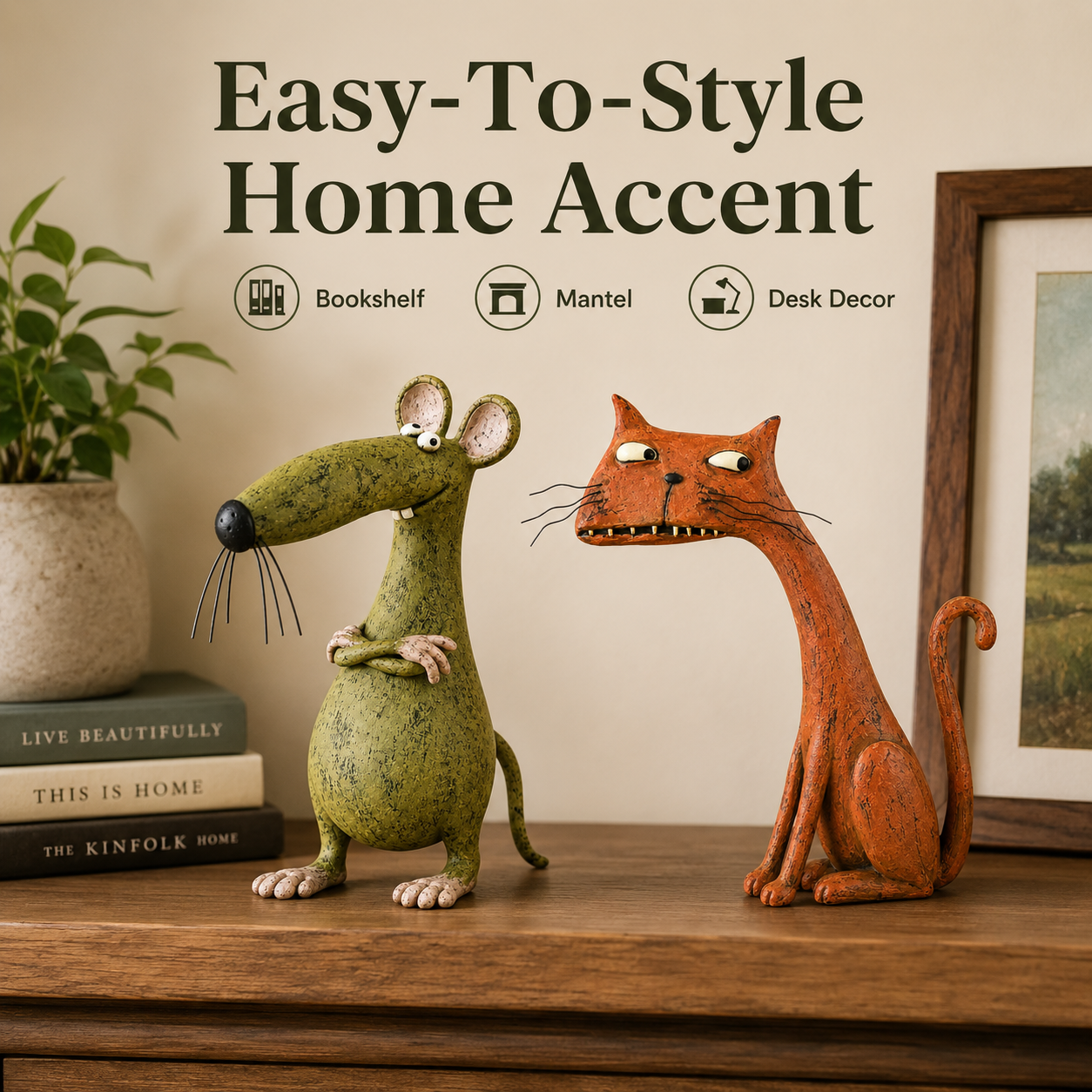 Whimsical Vintage Mouse & Cat Figurine