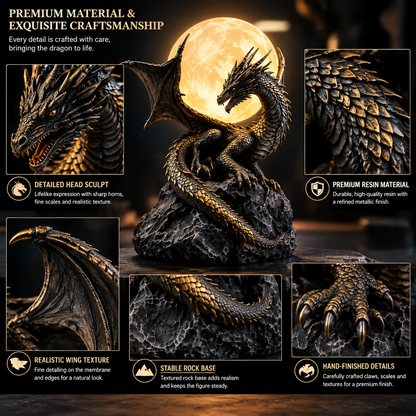 🐉 Gothic Dragon Moon Globe Statue Lamp