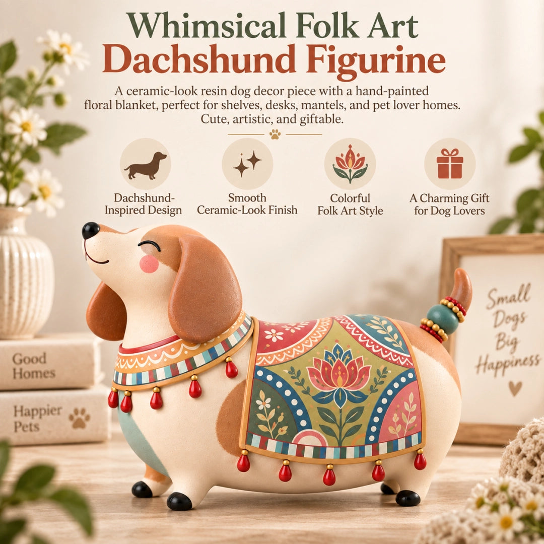 Whimsical Folk Art Dachshund Figurine
