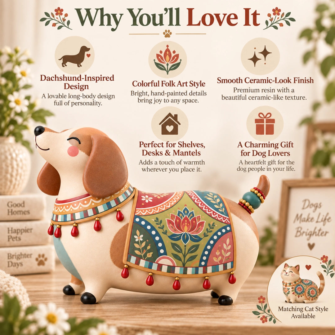 Folk art dachshund figurine details and styling