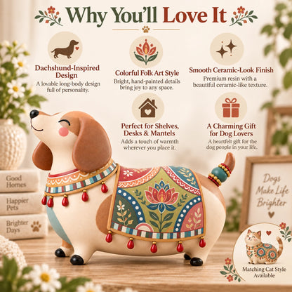 Whimsical Folk Art Dachshund Figurine