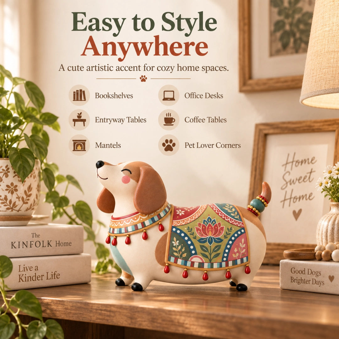 Whimsical Folk Art Dachshund Figurine