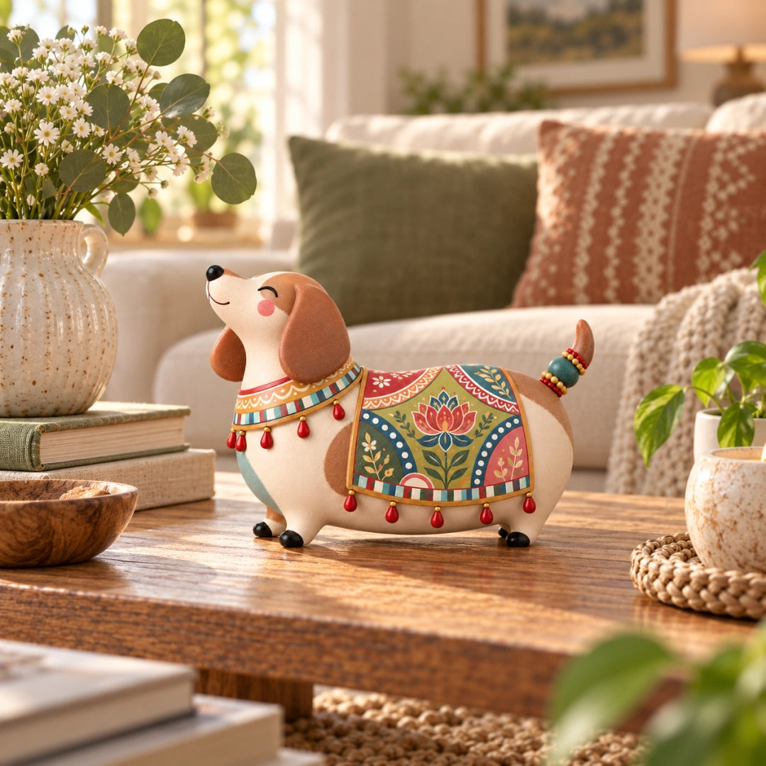 Dachshund figurine styled in a cozy home