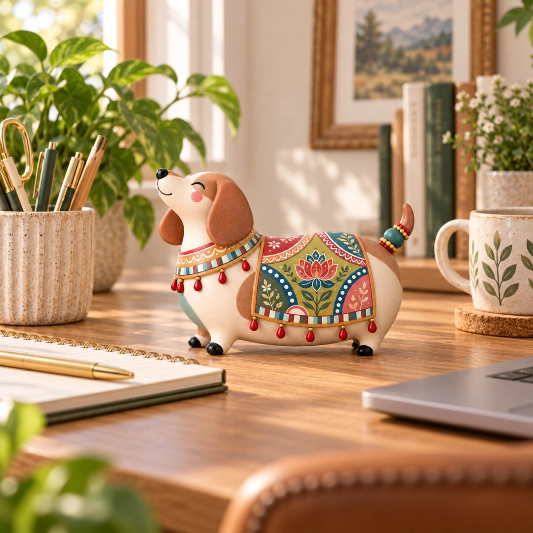 Whimsical Folk Art Dachshund Figurine