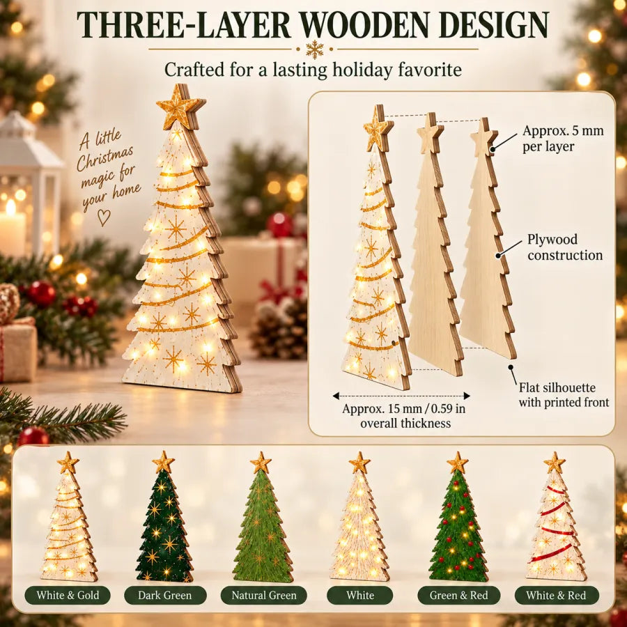 🎄Vintage Lighted Wooden Christmas Trees – Set of 6