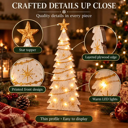 🎄Vintage Lighted Wooden Christmas Trees – Set of 6