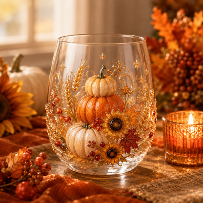 🐮🎃🍂3D Highland Buffalo Autumn Harvest Glass Art Cup