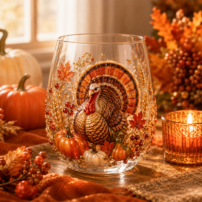🐮🎃🍂3D Highland Buffalo Autumn Harvest Glass Art Cup