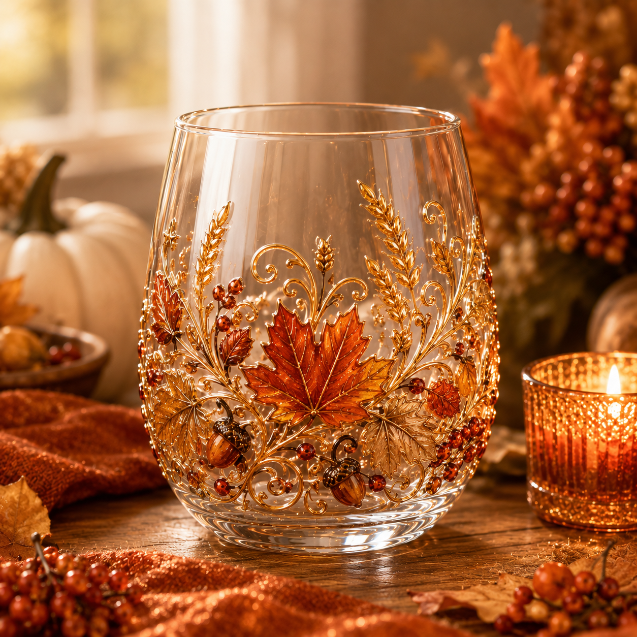 🐮🎃🍂3D Highland Buffalo Autumn Harvest Glass Art Cup