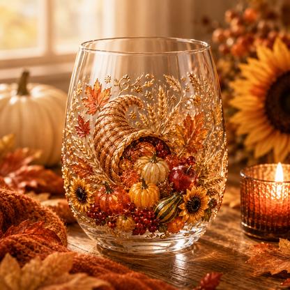 🐮🎃🍂3D Highland Buffalo Autumn Harvest Glass Art Cup