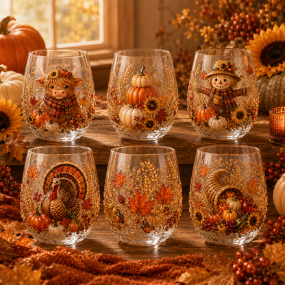 🐮🎃🍂3D Highland Buffalo Autumn Harvest Glass Art Cup
