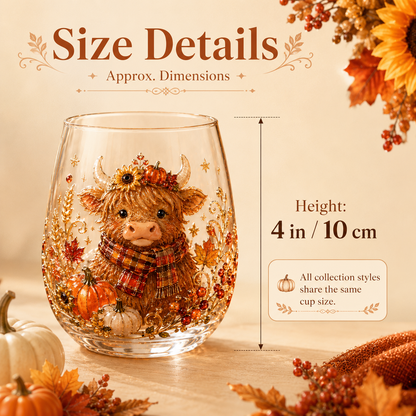 🐮🎃🍂3D Highland Buffalo Autumn Harvest Glass Art Cup