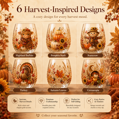 🐮🎃🍂3D Highland Buffalo Autumn Harvest Glass Art Cup