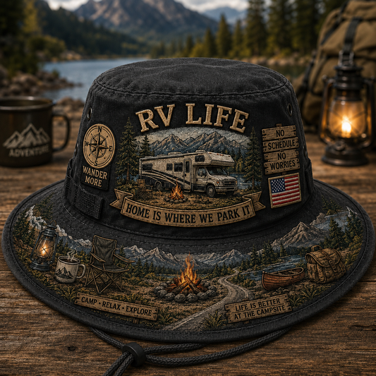🚐🏕️Vintage RV Life Adventure Boonie Hat – Home Is Where We Park It