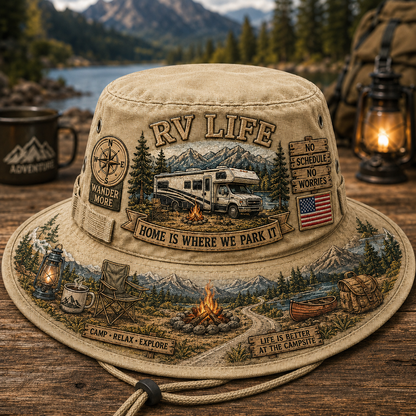 🚐🏕️Vintage RV Life Adventure Boonie Hat – Home Is Where We Park It