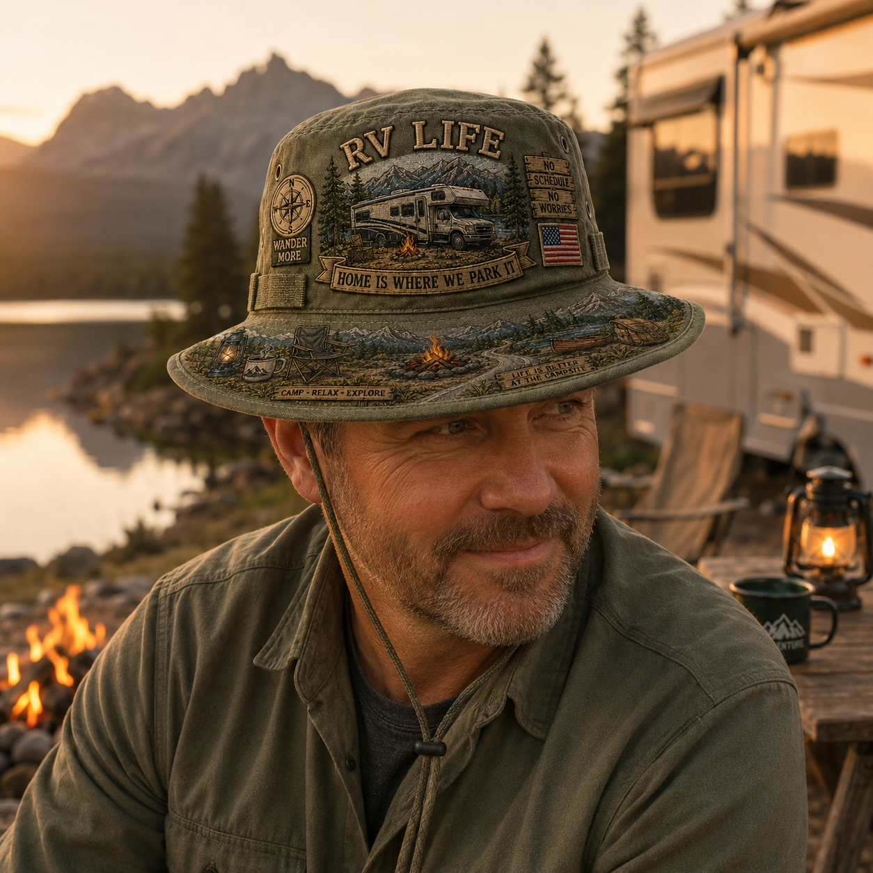 🚐🏕️Vintage RV Life Adventure Boonie Hat – Home Is Where We Park It