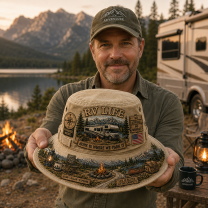 🚐🏕️Vintage RV Life Adventure Boonie Hat – Home Is Where We Park It