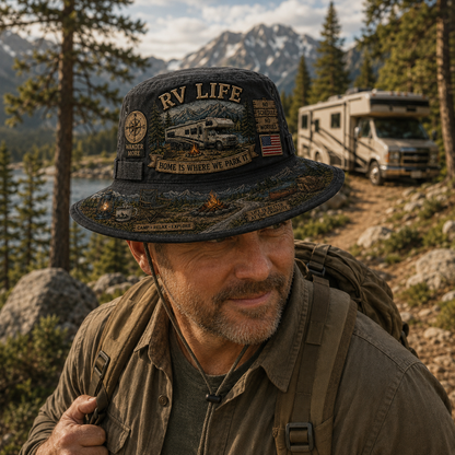 🚐🏕️Vintage RV Life Adventure Boonie Hat – Home Is Where We Park It