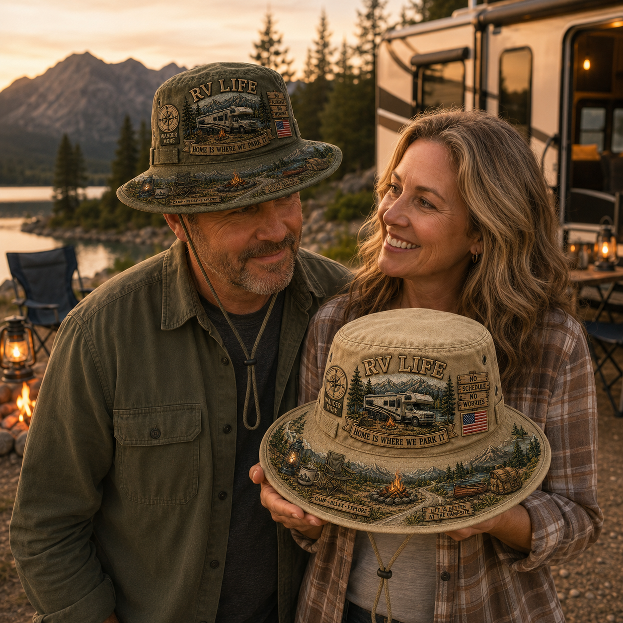 🚐🏕️Vintage RV Life Adventure Boonie Hat – Home Is Where We Park It
