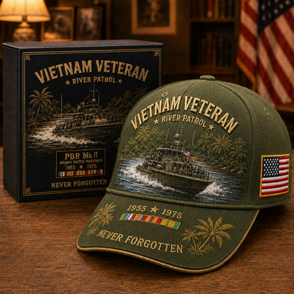 us🌊🚤Vietnam Veteran PBR Mk II River Patrol – ”Never Forgotten“ Commemorative Cap