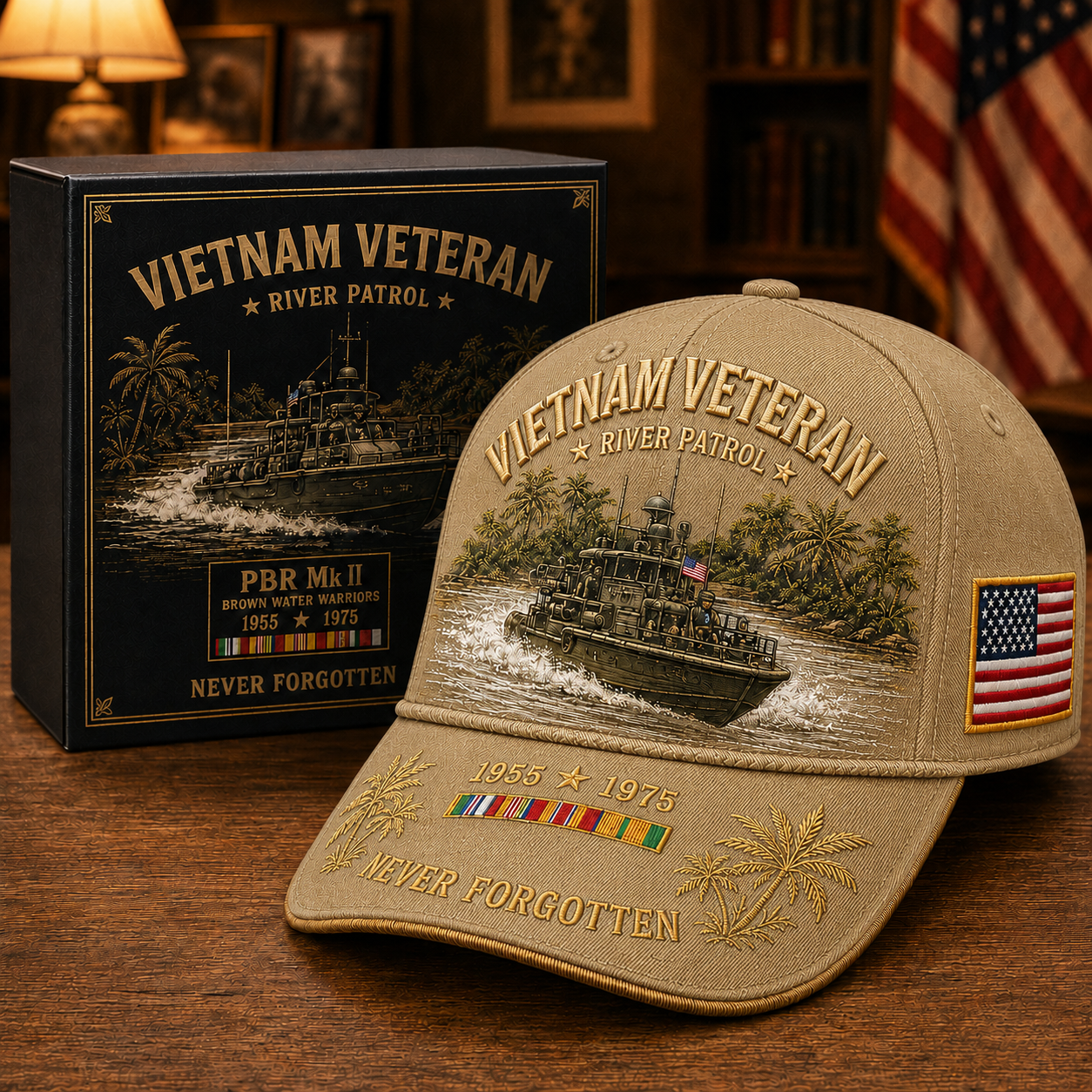 us🌊🚤Vietnam Veteran PBR Mk II River Patrol – ”Never Forgotten“ Commemorative Cap
