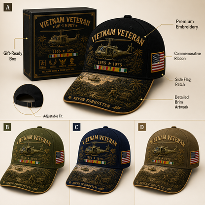 Vietnam Veteran UH-1 Huey Never Forgotten Commemorative Cap