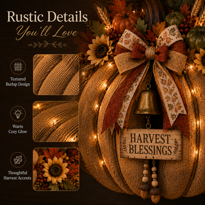 🎃🍂 3-in-1 Lighted Harvest Pumpkin Wreath with Interchangeable Signs