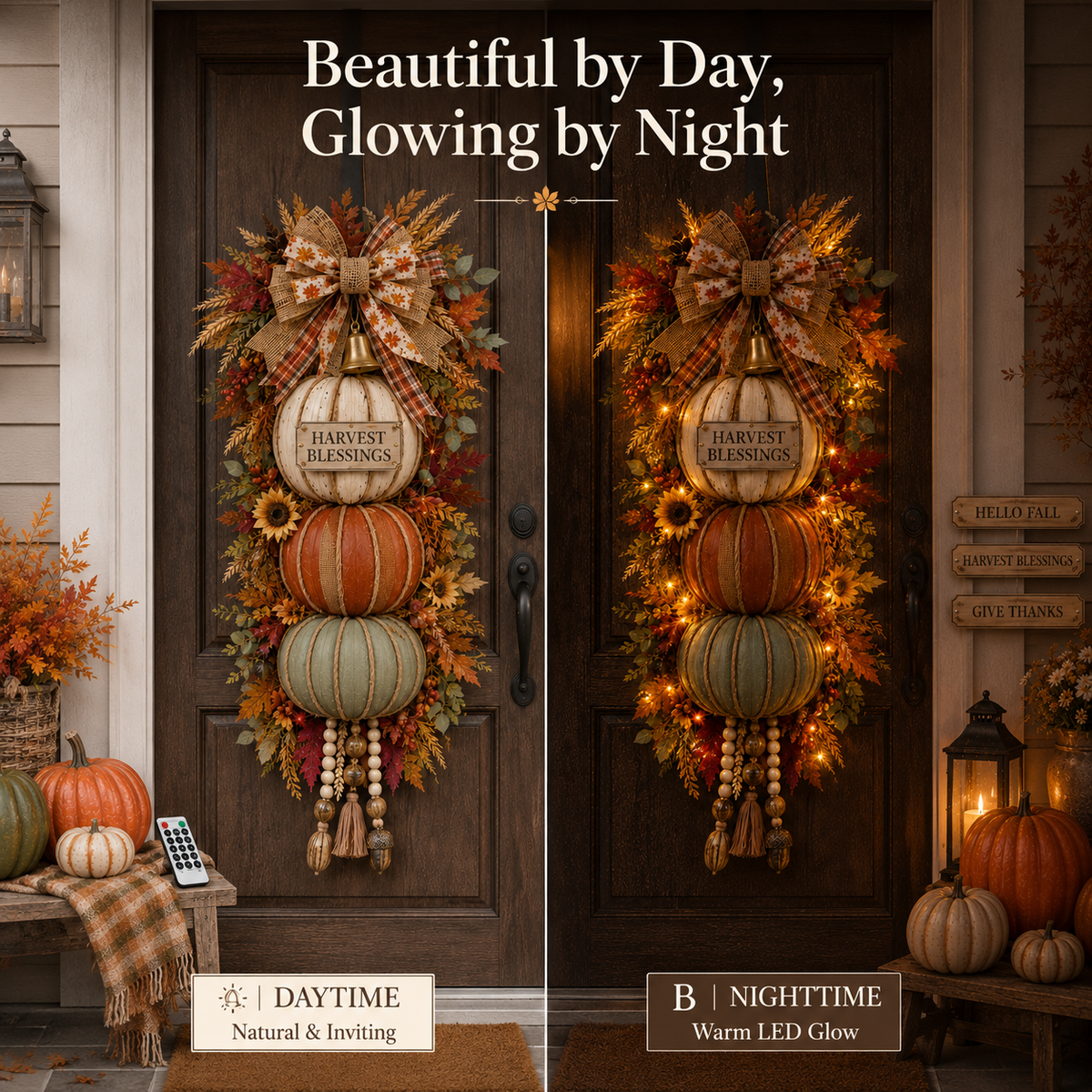 Beautiful by day glowing by night pumpkin decor