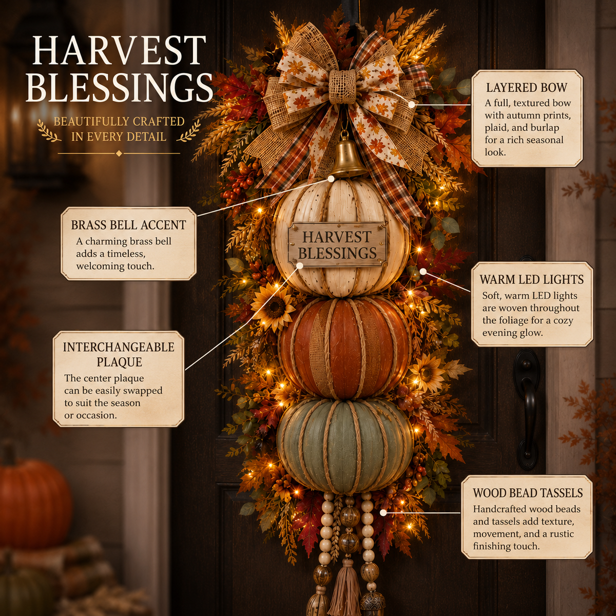 Detailed stacked pumpkin fall decor
