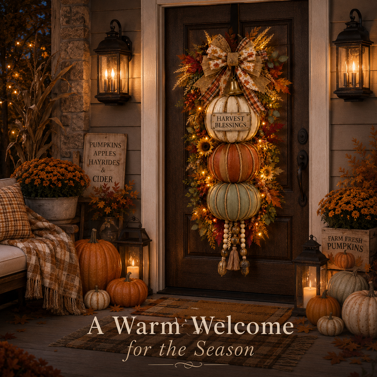 Warm welcome fall pumpkin door decor