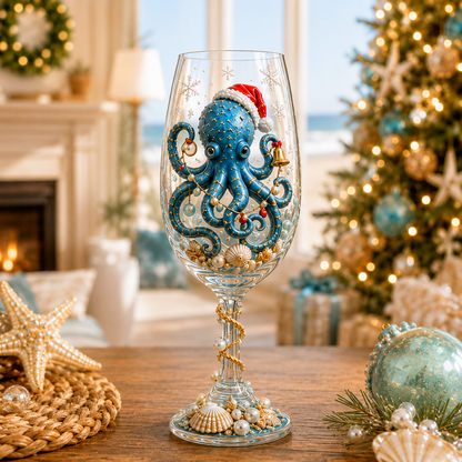 🌊🎁 Coastal Christmas 3D Collector Wine Glass Collection