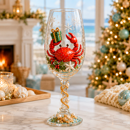 🌊🎁 Coastal Christmas 3D Collector Wine Glass Collection