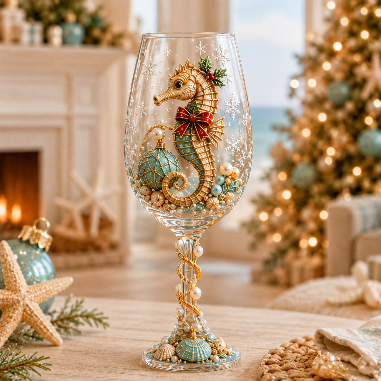 🌊🎁 Coastal Christmas 3D Collector Wine Glass Collection