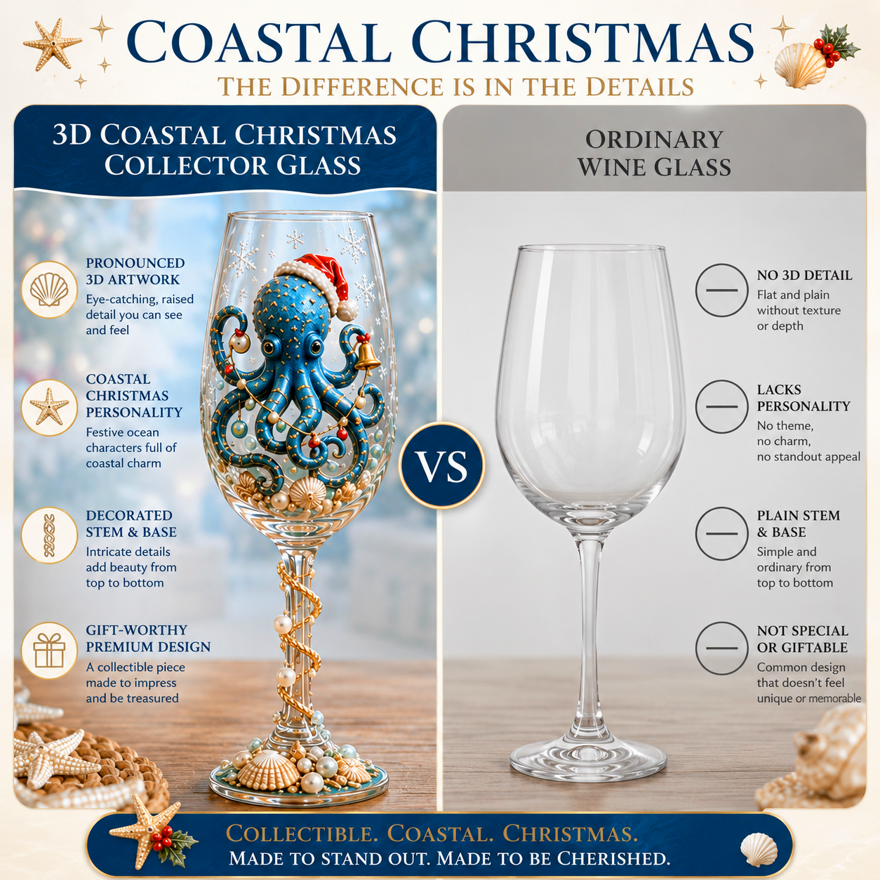 🌊🎁 Coastal Christmas 3D Collector Wine Glass Collection