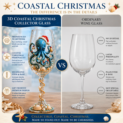 🌊🎁 Coastal Christmas 3D Collector Wine Glass Collection