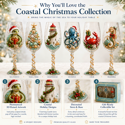 🌊🎁 Coastal Christmas 3D Collector Wine Glass Collection