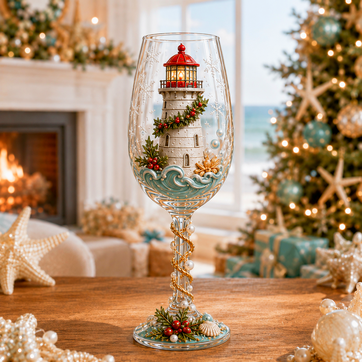 🌊🎁 Coastal Christmas 3D Collector Wine Glass Collection