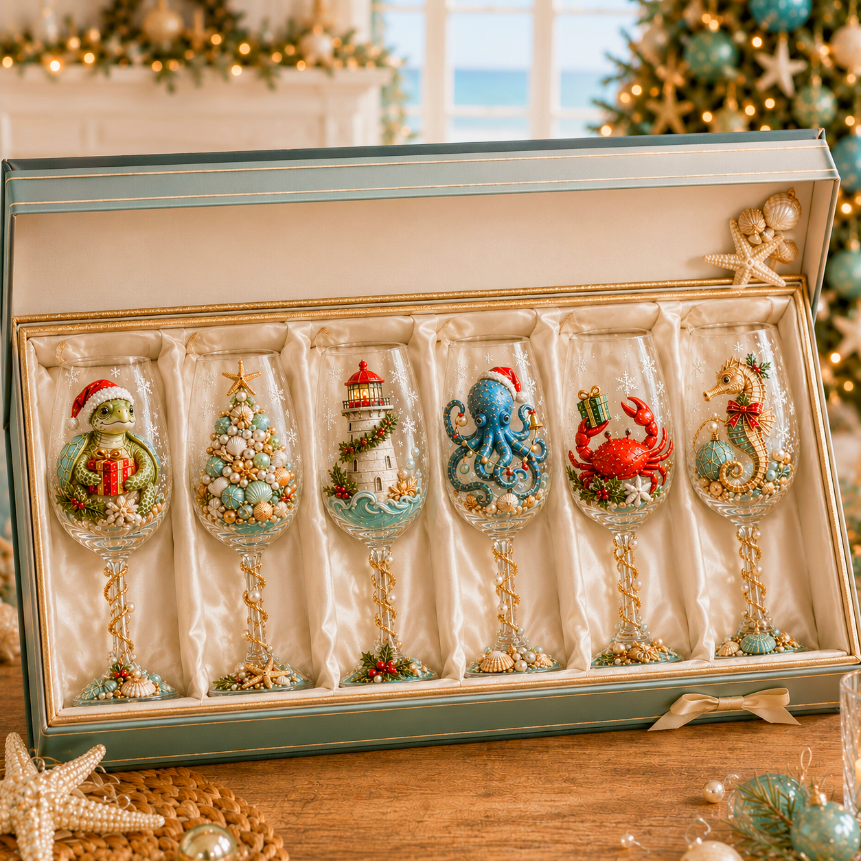 🌊🎁 Coastal Christmas 3D Collector Wine Glass Collection