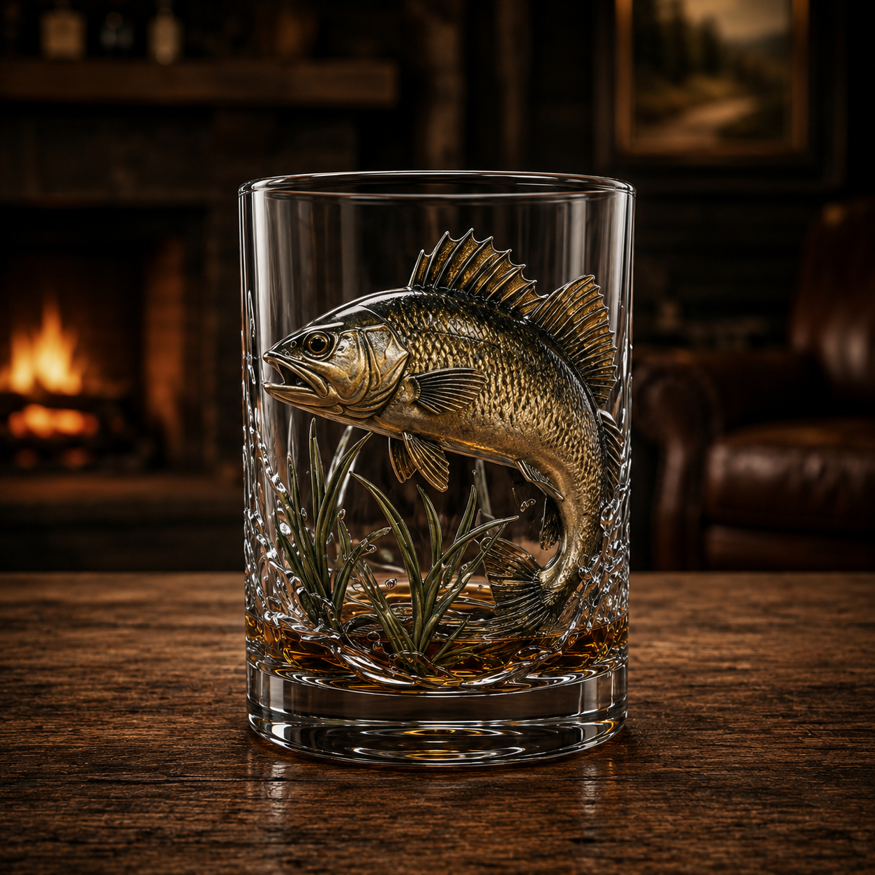 🎣 Legends of the Water – 3D Double Old-Fashioned Fishing Whiskey Glass Collection 🥃
