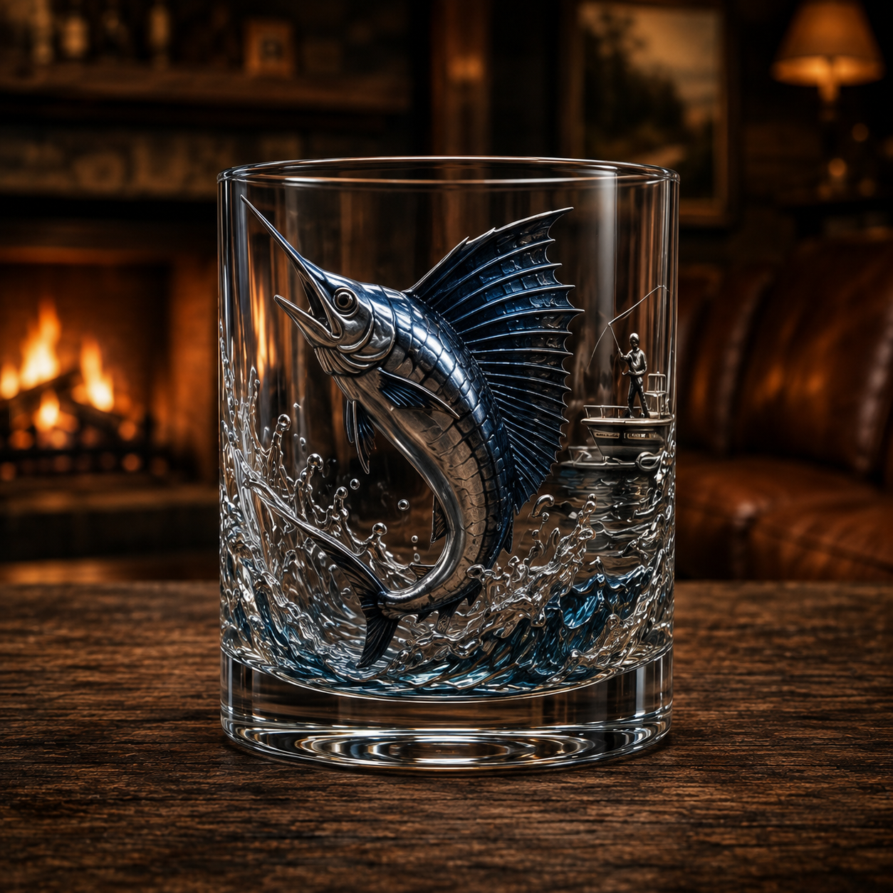 🎣 Legends of the Water – 3D Double Old-Fashioned Fishing Whiskey Glass Collection 🥃