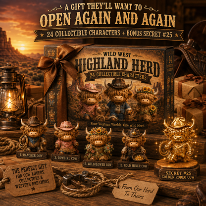 🤠 24-Piece Western Highland Cow Collector Set – 4 Western Worlds + Secret #25 🐮✨