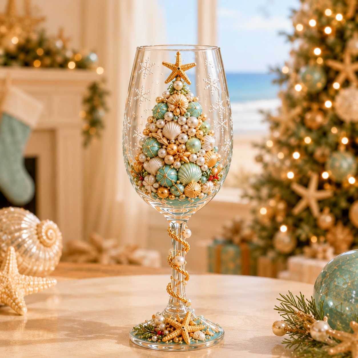 🌊🎁 Coastal Christmas 3D Collector Wine Glass Collection