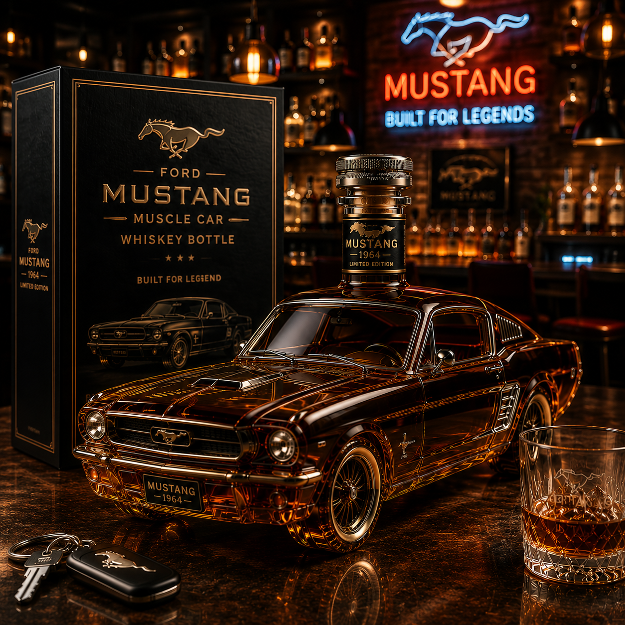 🐎Ford Mustang Muscle Car Whiskey Bottle