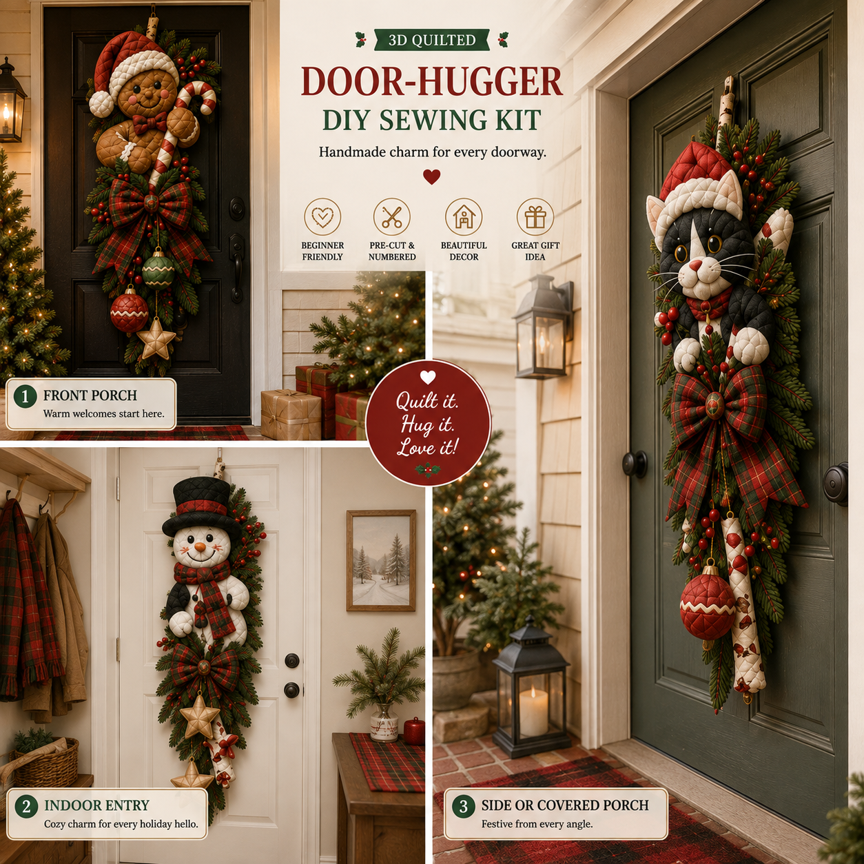 🎄 3D Quilted Christmas Door-Hugger DIY Sewing Kit